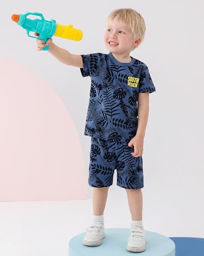 Image of Boys Summer Outfits Toddler Cotton Clothes Hawaiian Camo Dinosaur Clothing Set Short Sleeve T-Shirt and Short 4-8T