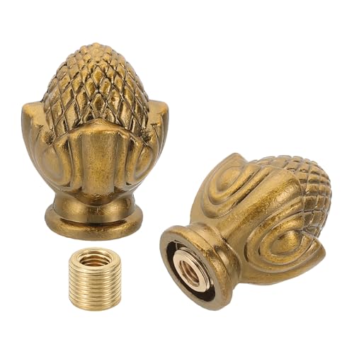 Image of PATIKIL 36 x 28mm Lamp Finials Caps Knob, 2 Set Solid Lamp Shade Top Decoration Screw Cap Nuts with Brass Reducing Adapter for Table Lamps Floor Lamps, Gold Bronze