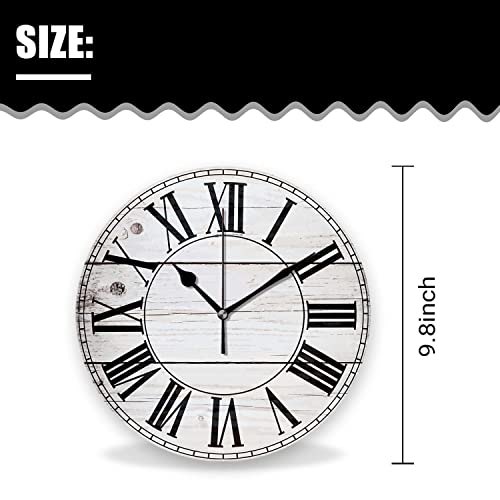 Acozuhse Silent Non Ticking Rustic Wall Clock, Wooden White Clock Roman Numerals Clocks, Battery Operated 9.8"X9.8" Round Wall Clock For Kitchen, Living Room, Bedroom, Office #TOP4