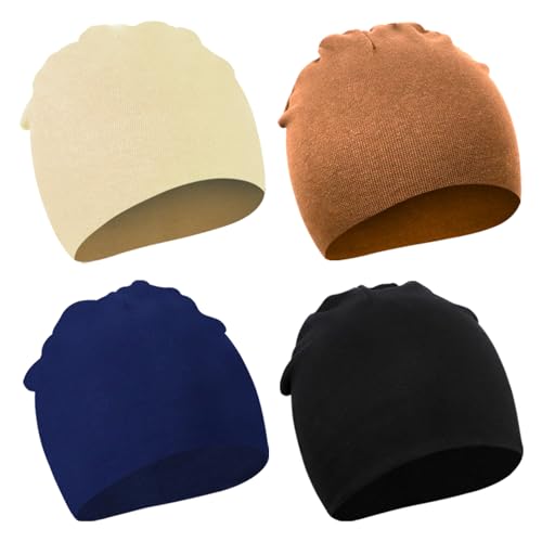 DRESHOW 4 Stücke Unisex Mütze Hut Junge Mütze Frühling Mützchen Kleinkind Wendemütze Jersey Slouch Beanie Bekleidung Unisex Infant Hut