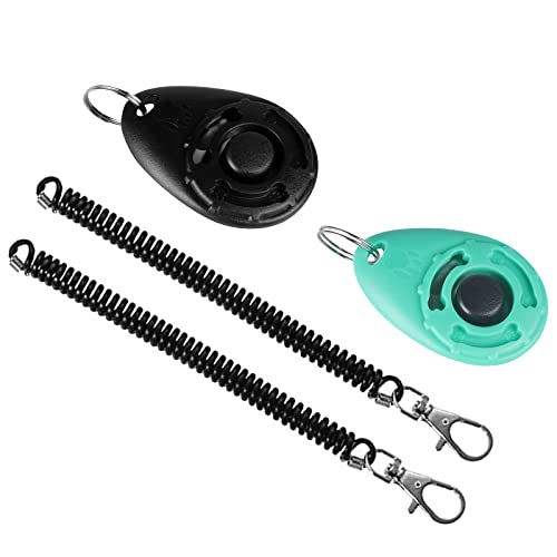 Diyife Hunde Clicker, Trainings-Clicker mit Elastischem Handschlaufe, Klicker mit Großem Knopf, Hundeerziehung und Hundetraining, für Hund, Katze, Pferd (2 Stück, Schwarz + Cyan)
