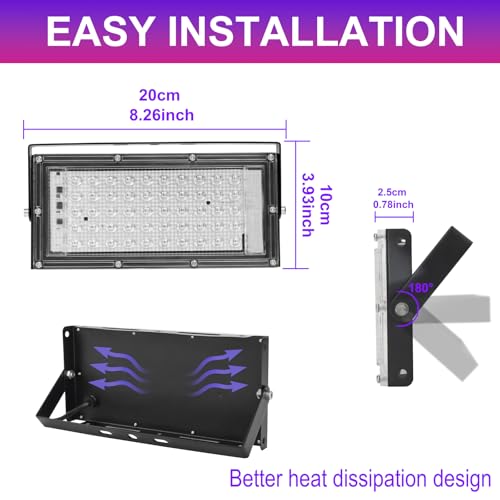 Image of 50W LED Black Lights for Glow Party, IP65 Waterproof UV Blacklight Floodlight 395nm Black Light Spotlight Purple Black Light Flood Light Fluorescent UV Light Lamp for Halloween Decor (4 Pack)