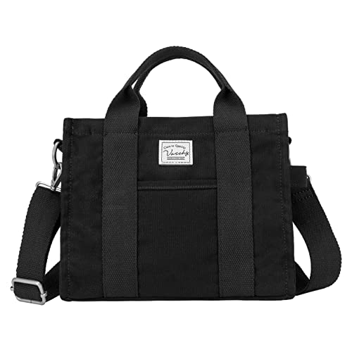 VASCHY Bolso Bandolera Mujer de Lona 5,5 L con Cremallera, 26,5 x 21 x 10 cm, Tote Pequeño de Mano para Diario y Ciudad, Negro
