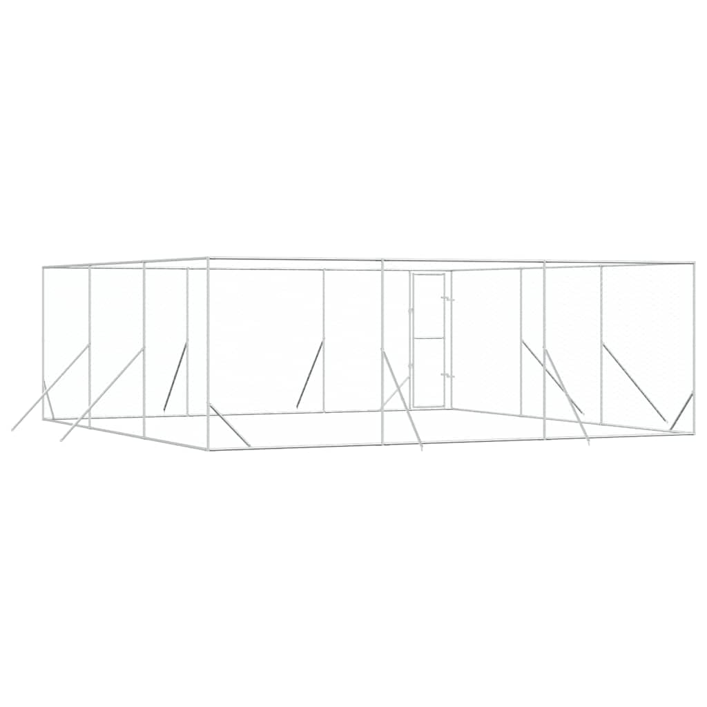Perrera para perros de acero galvanizado para exteriores, 6 x 6 x 2 m, con puerta con cierre, recinto de metal estable para perros, cachorros, animales pequeños, salida segura y protección