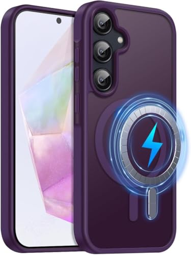 Image of Elzzi Magnetic Magsafe Designed for Samsung A55 5G Case Translucent Matte Hard PC + TPU Back Cover [Compatible with MagSafe] Phone Case (Deep Purple)