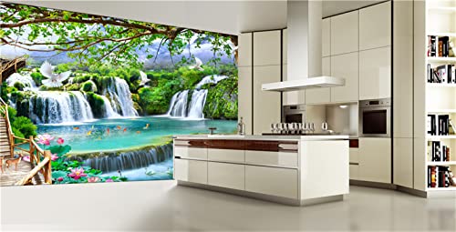 Flfk 3D Waterfall Scenery Vinyl Wall Murals Peel And Stick Removable Self-Adhesive Wallpaper Large Wall Paper For Bedroom Office Art Decoration 141.7X98.4 Inches #TOP2