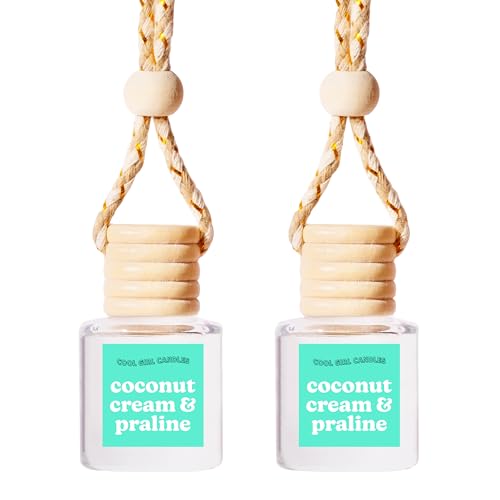 Image of COOLGIRLCANDLES Coconut Cream & Praline Car Hanging Fragrance Oil Diffuser Car Air Freshener Diffuser for Essential Oils, Scents Aromatherapy Automobile Diffuser, Long Lasting Car Diffuser Bottle