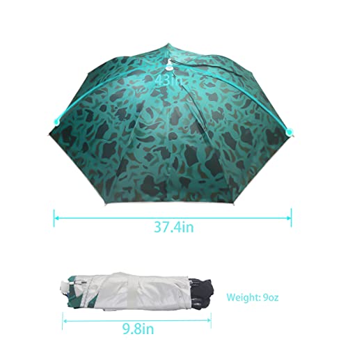 Umbrella Hat, 37 inch Fishing Umbrella Hat Hands Free Foldable UV Protection Umbrella Cap Adjustable Headwear for Fishing Golf Camping Beach Gardening Sunshade Outdoor