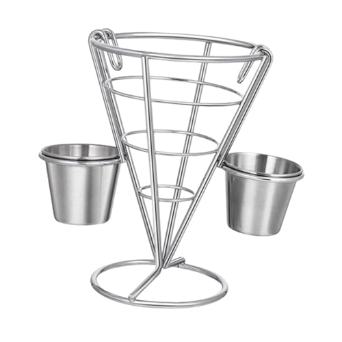 French Fries Stand Cone Fries Holder Fried Chicken Display Rack Reusable Fried Food Basket French Fry Holder for Buffet Cafe, Double Cup