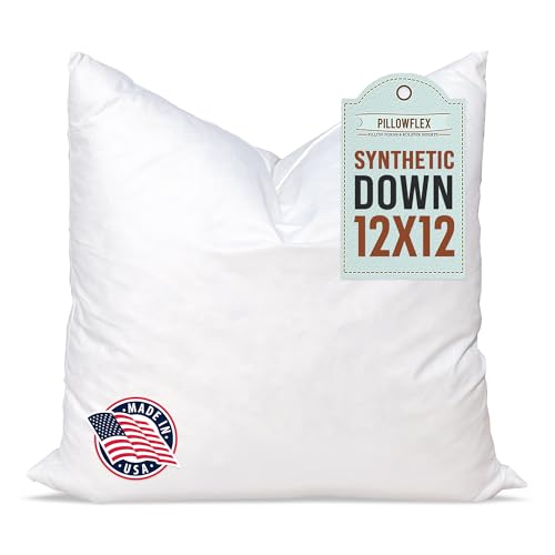 Image of Pillowflex Synthetic Down Pillow Insert 12x12 in - Karate Chop Pillow | Large Square Euro Sham Form, Plush Polyester Cotton Blend, Cloud-Like Comfort, Clump-Resistant Fill, Smooth Elegant Finish