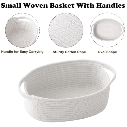 Image of White Woven Rope Basket - Baby Gift Basket with Bag & Ribbon