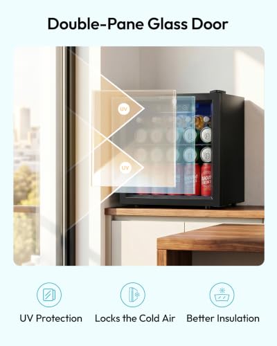 Image of EUHOMY 48 Can Beverage Refrigerator cooler-Mini Fridge Glass Door for Beer Drinks Wines, Countertop Beverage Fridge with Adjustable Shelves Blue LED for Home /Office /Dorm /Bar, 1.3 cu.ft