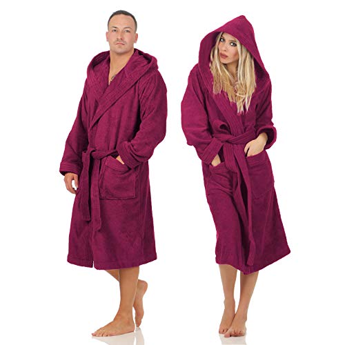 Class Home Collection Unisex Damen Herren Frottee Baumwolle Kapuze Bademantel Brombeere Gr. L