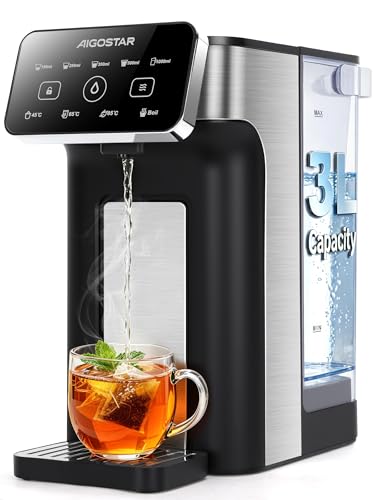 Aigostar - Distributeur d'eau chaude en quelques secondes, Bouilloire instantanée 3L Inox, 4 Temp & 5 Volumes, 45-100°C, 100-1000ml, Plateau réglable en...