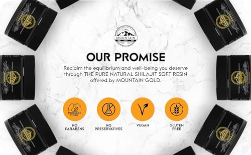 Shilajit Resin Mountain Gold Shilajit, Natural Himalayan Shilajit - 100% Pure Shilajit, Rich in Fulvic Acid 77%, 84+ Trace Minerals, Lab Tested, 600mg Max Potency, Shilajit Pure, Vegan