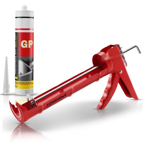 Image of TOMAHAWK TCGS-1A Heavy Duty Caulking Gun & Sealant Combo | 6:1 Thrust Ratio | 1000N Pushing Power | Ratchet Pushing Rod | Professional Sealant Applicator for Silicone, Adhesives & Construction Use