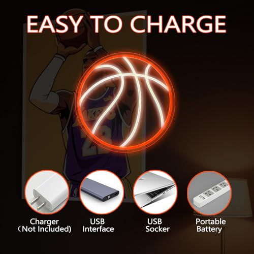 Image of Basketball Neon Sign 13x13 Inch Powered by USB with Dimmer Switch Basketball Shop Led Neon Light Teen Kids Gift Fans Sport Room Bedroom Man Cave Decor for Boys Players Gifts