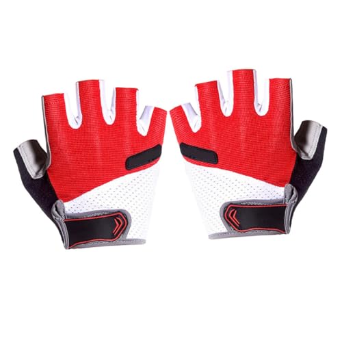 FOMIYES 1Pair Unisex Half Finger Cycling Gloves Breathable Shockproof Slip Sports Gloves for Biking Jogging Fishing and Outdoor Activities Red