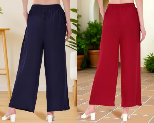 Image of Buy That Trendz Palazzo Pants for Women Rayon Elasticated Regular Fit Flared Wide Leg M to 6XL Pack of 2
