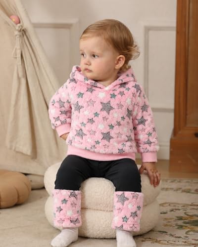 Image of Jecson Toddler Girl Clothes Baby Girl Fleece Hoodie Outfits Thick Thermal Winter Leggings 2Pcs Clothing Sets 6M-4T