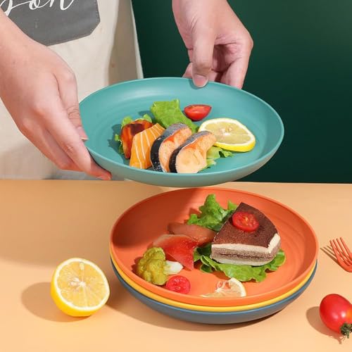 Image of Wheat Straw Dinner Plate Set, Eco-Friendly Dinner Set Round Serving Plate, Dishwasher & Microwave Safe - Perfect for Dinner Dishes Deep Plates Easy to Clean (MULTI-4PCS, 23 CM)