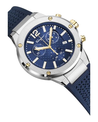 Ferragamo F-80 Chrono Collection Luxury Mens Watch Timepieces with a Black Strap Featuring a Stainless Steel Case and a Blue Dial3