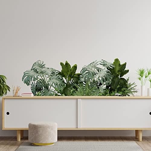 Tropical Plant Leaves Wall Decal Peel and Stick Removable Monstera Leaf Window Stickers Bedroom Living Room Nursery Holiday Jungle Party Decor (Jungle)