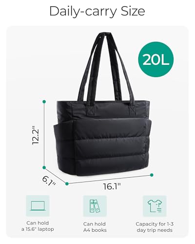 bagsmart tote bag for women lightweight puffy tote bag with compartments shoulder bag handbag for travel work gym