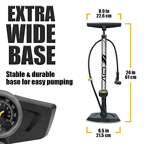 Image of BV Bicycle Pump Durable Bike Floor Pump 17 /24 inch Smart Valve Head, 160 psi, Automatically Reversible Presta and Schrader