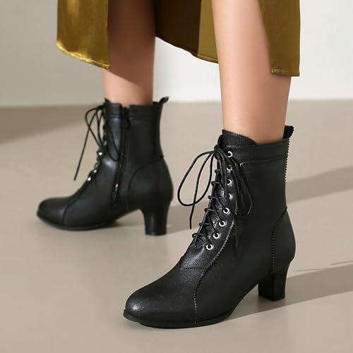 Uniquelly Women Vintage Victorian Boots Kitten Heel Lace Up Ankle Boots 70s Witch Granny Booties Side Zipper Round Toe Victorian Shoes3