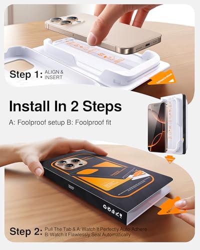 Image of SMARTDEVIL 2 Pack Tempered Glass for iPhone 16 Pro Screen Protector | SmartPull Box Bubble-Free Instant Install Applicator, 9H Military-Grade Protection, Case-Friendly