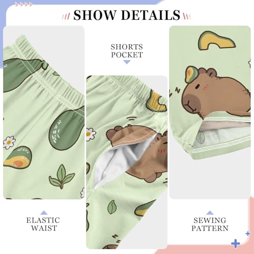 Capybara with Avocados Pajama Pants Lounge Sleep Pants Elastic Waist Long Pajama Bottoms with Pockets for 6-14 Years4