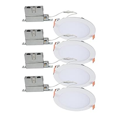 HALO HLB 6 Inch Canless Ultra-Thin Recessed Lighting LED Wafer Light for Ceiling and Shower, 4 Pack, 5 Selectable Color Temperatures, 1025 Lumens, Wet Rated, UL Certified, Energy Star