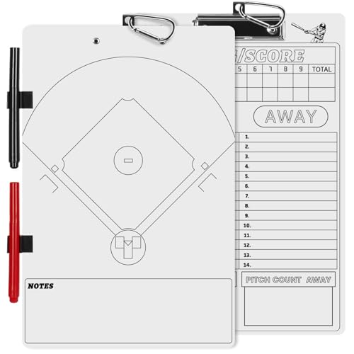 HIGHRAZON Baseball Coaches Clipboard, White Double-Sided Dry Erase Coach Clipboard, Softball Whiteboard for Coaches, Lineup White Board with Marker for Coaches Gift