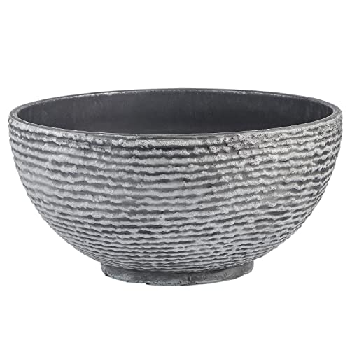 Sungmor Ash Black Resin Outdoor Low Bowl Planter Bird Bath 15.6 Inch Water Lily Succulent Pots Small Fountain Base