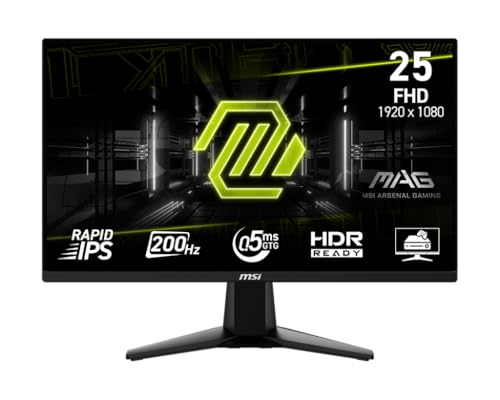MSI MAG 244F 24-inch 1920 x 1080 (FHD) Gaming Monitor, 200Hz, Adaptive-Synch, HDMI, DisplayPort, VESA Mountable, Tilt, Height Adjustable, Speaker, 0.5ms, Black