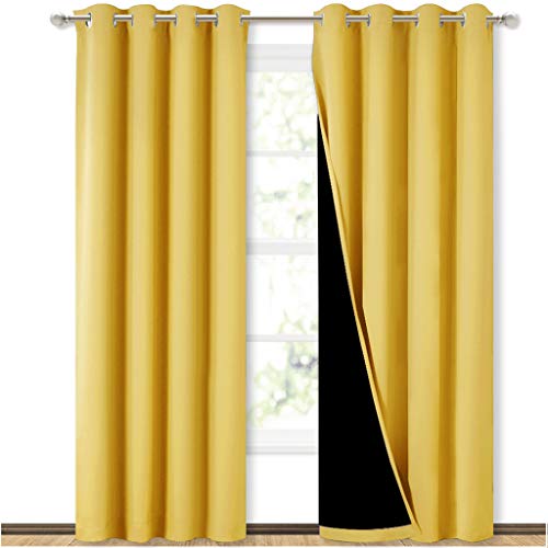 Image of NICETOWN Blackout Window Curtain Panels, Heat and Cold Blocking Drapes for Nursery, 84 inches Drop Thermal Insulated Draperies for Patio Sliding Glass Door (Bright Yellow, 2 Pieces, 52 inches Wide)