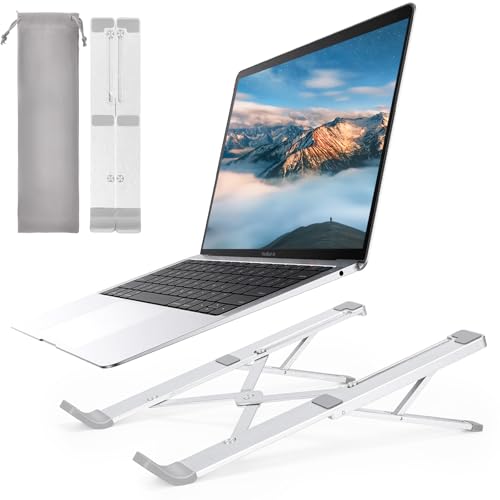 Euqvunn Laptop Ständer für Schreibtisch mit 5-stufiger Höhenverstellung, Faltbare & Tragbare Aluminiumlegierung Laptopständer, Kompatibel mit 10'-17,3' Laptops (Silber)