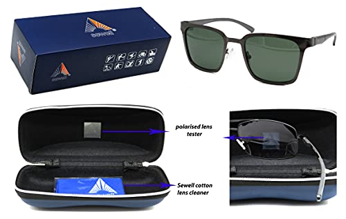 Image of SEWELL Men's Polarized Shield Square Composite Lightweight Matte Metal UV Rays Protected Rectangular Reader Sunglasses - Green