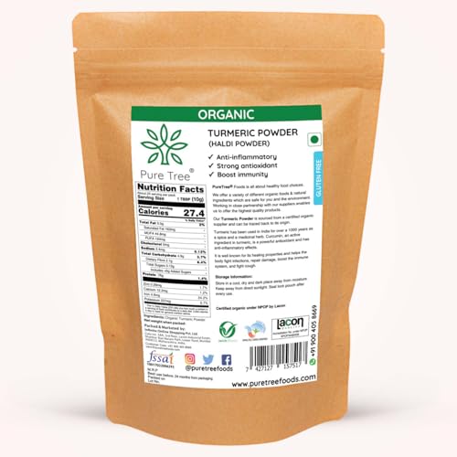 Image of Pure Tree Certified Organic Haldi Powder | 1.8 Kg / 1800 g | Turmeric Powder | Spice Masala Powder Raw for Milk | Strong Antioxidant