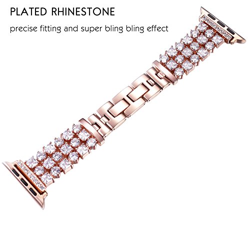 FanTEK Band for iWatch 42mm / 44mm, Luxury Crystal Bling Rhinestone Diamond Bracelet Strap, Adjustable Stainless Steel Replacement Band Compatible with iWatch Series 5/4/3/2/1 Rose Gold