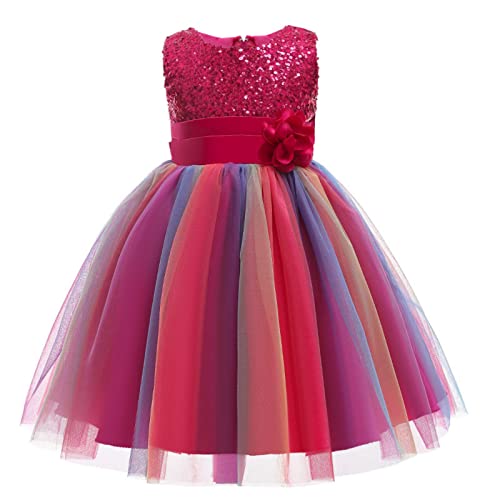 M MUNCASO Mädchen Prinzessin Kleid Pailletten Tüll Blume Regenbogen...