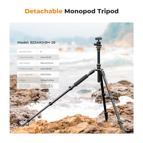 K&F CONCEPT Camera Tripod,72" Aluminum Tripod for Camera, Lightweight and Foldable Travel Tripod with Remote & Extra Quick Release Plate, Professional Camera Tripod Monopod for DSLR Camera and Phone. - Image 3