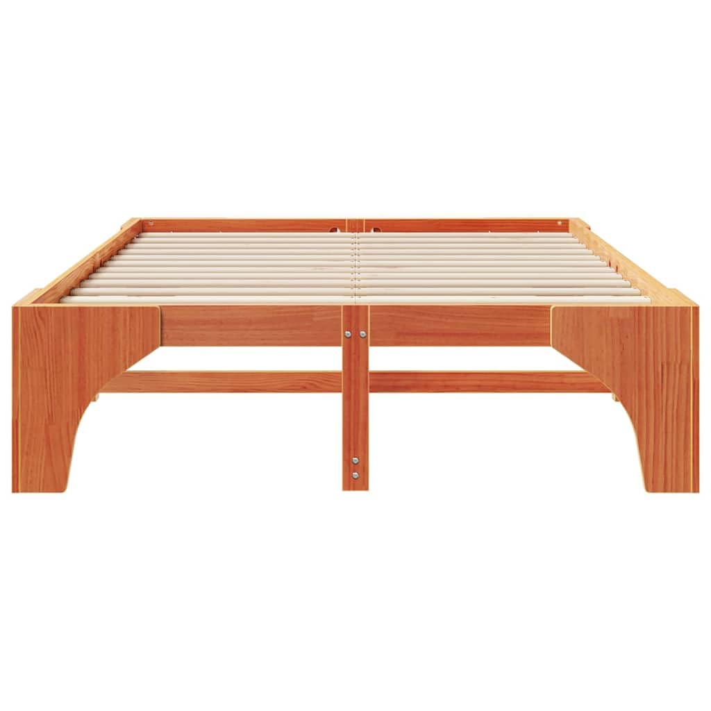 Estructura de Cama Marrón Madera Maciza de Pino, Marco de Cama en el Suelo con Perfil Bajo para Espacios Pequeños, Diseño Minimalista y Funcional, Fácil Ensamblaje,