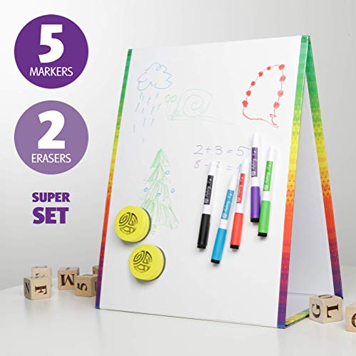 Magnetic Board Tabletop Kids Easel - Dry Erase Whiteboard Stand, Markers & Eraser
