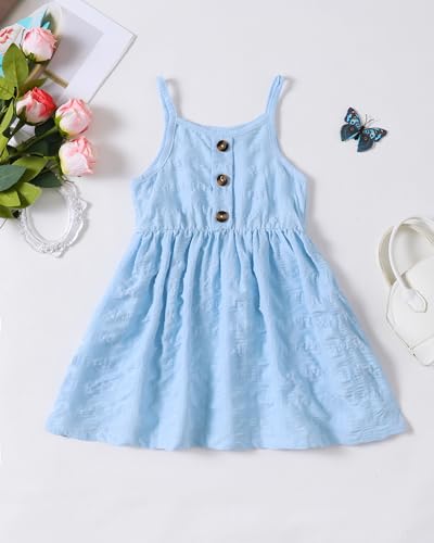 Little Girl Dresses 4T Dress for Toddler Girls 5T Kids Summer Outfits 4 Year Old Girl Clothes Blue Sleeveless Slip Camisole Sundress Casual Dress