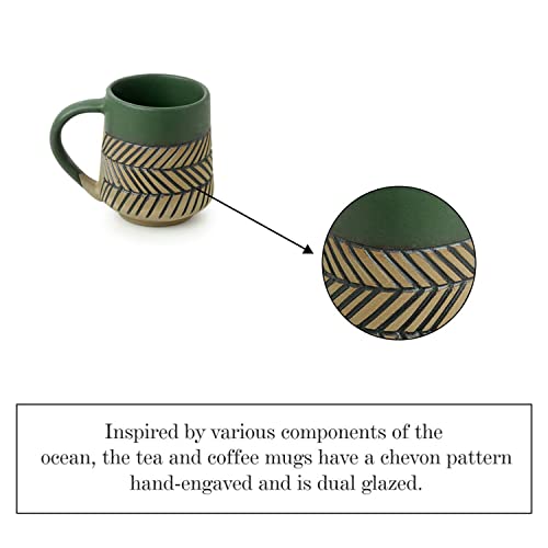 Image of ExclusiveLane 'Chevron Waves' Ceramic Tea Cups & Ceramic Coffee Mugs Set of 2 (280 ML, Microwave & Dishwasher Safe) |Ceramic Coffee Cups for Tea Mugs Set Ceramic Mugs Milk Mug Coffee Cup Drinkware