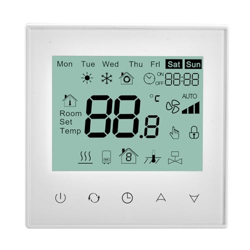 Heschen Digitales Fußbodenheizungsthermostat, HS-C505, 230VAC 3Amp, Fußbodenheizungsthermostat, Temperaturregler, Heizung, 5+2/6+1/7 Tage Programmierbare Steuerung, Gehärtetes Glas, Weiß