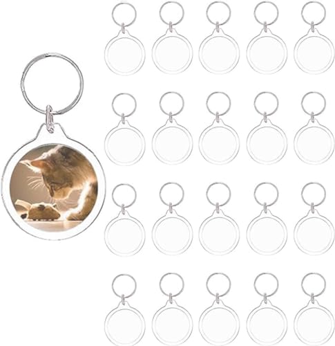 BetterJonny 20Pcs Llaveros Acrílicos Transparentes, Llavero Personalizado con Foto Llaveros Doble Cara Transparente Acrílico Llavero con Foto en Blanco para Familia Amigos Regalos (Redondo)