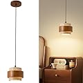 Natural Stone Pendant Light, Wabi Sabi Travertine & Wood Hanging Lamp for Kitchen Island, Hallway, Bedroom, Dining Room Ceiling Decor (E26 Bulb, 6.7 in Stone Ring, 1pcs)